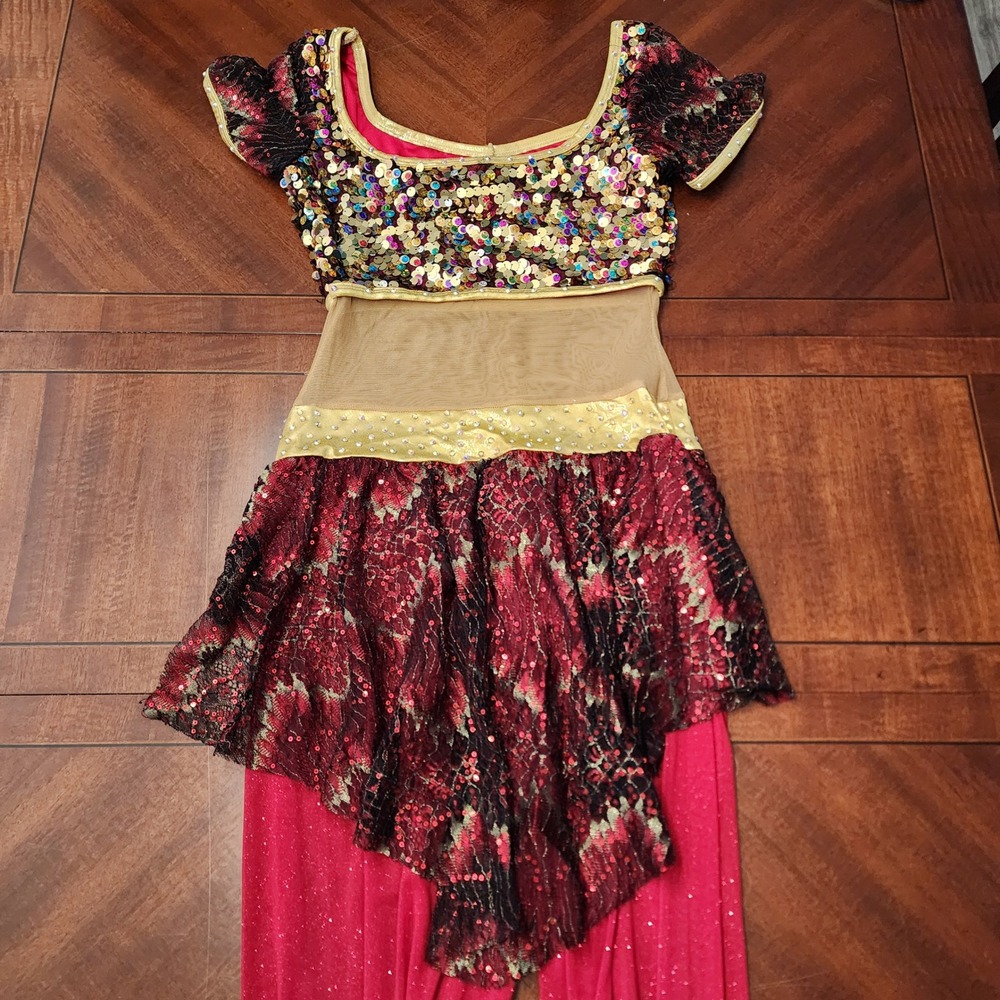 A Wish Come True Dance Costume Womens Small Red Gold Sequin Bollywood Dance - Picture 5 of 8